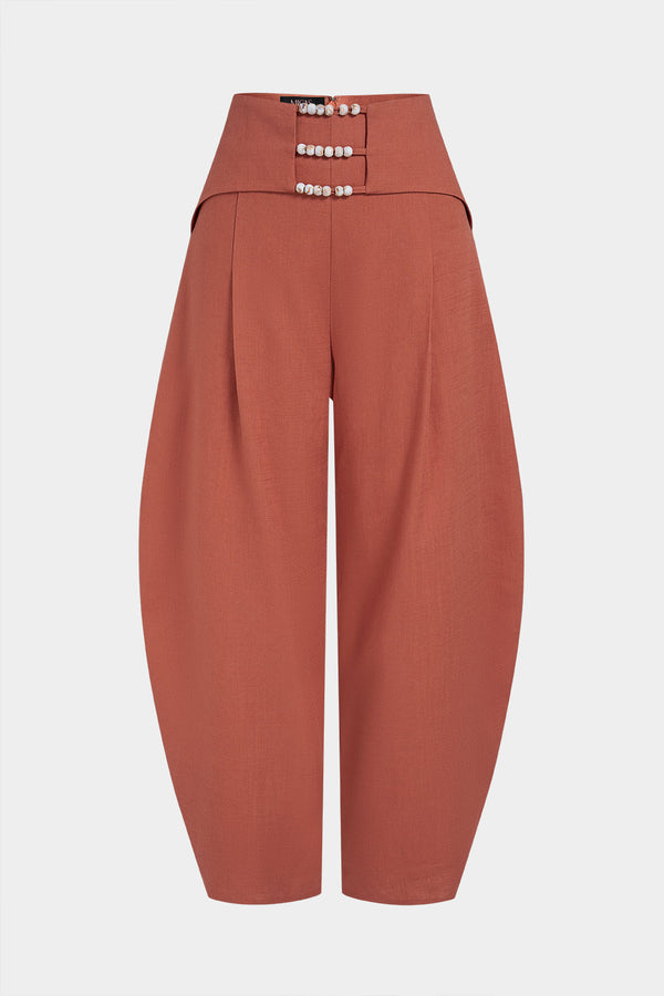 Broek met kralen, hoge taille en wijde pijpen