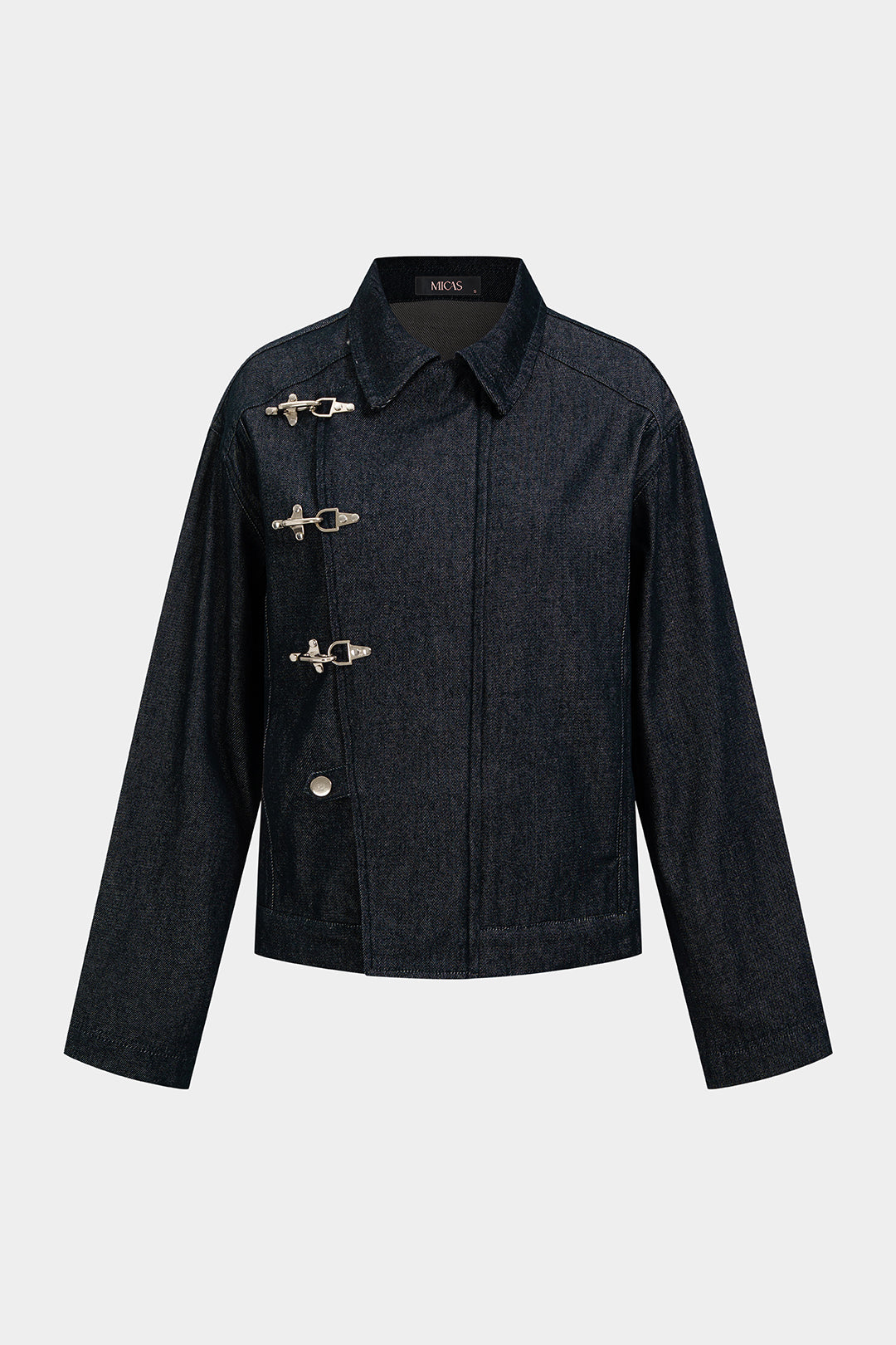 Denim asymmetrisch jasje met gesp