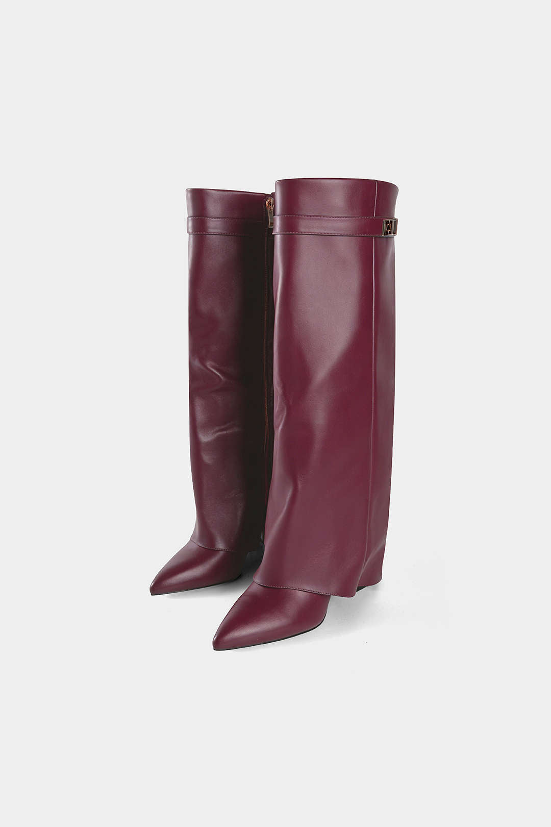 Linde - Leren-look kniehoge laarzen met ruches