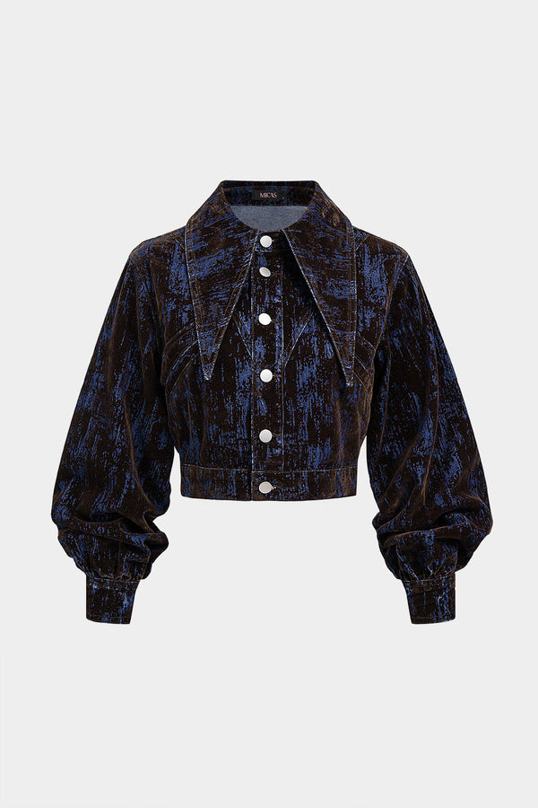 Denim abstracte print jasje met knoopjes