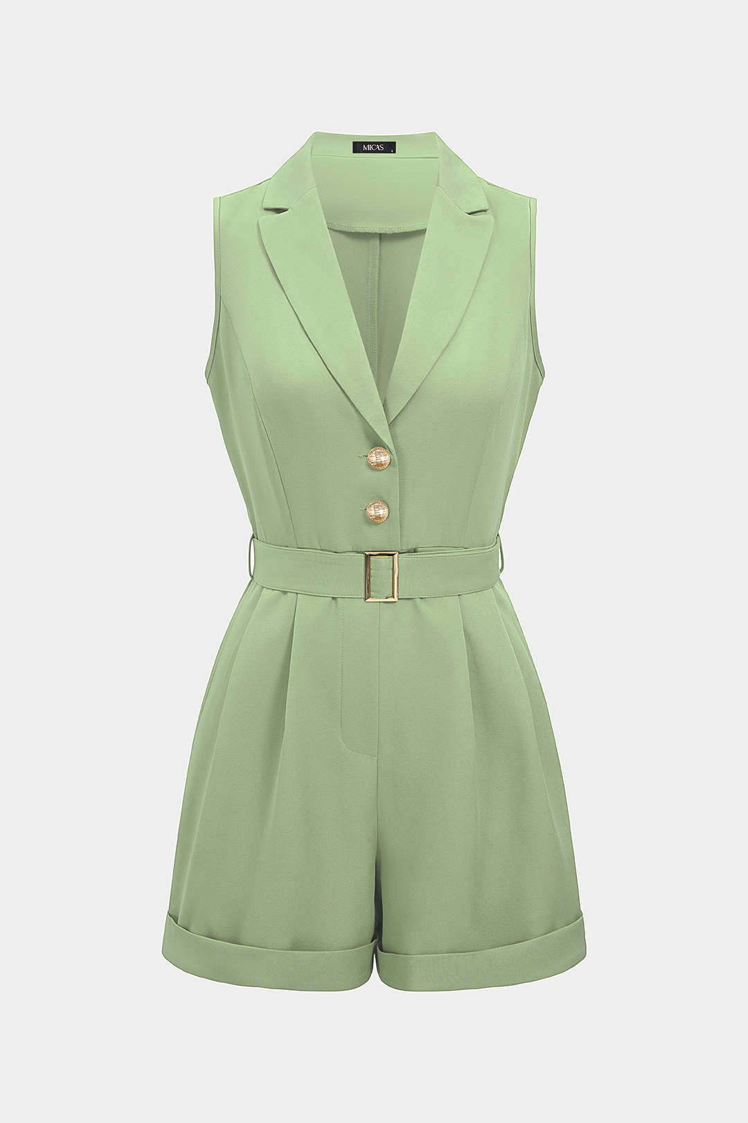 Mouwloze playsuit met reverskraag, V-hals en riem