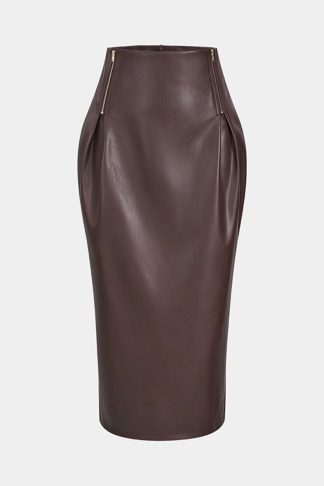 Leren-look rok met rits en hoge taille