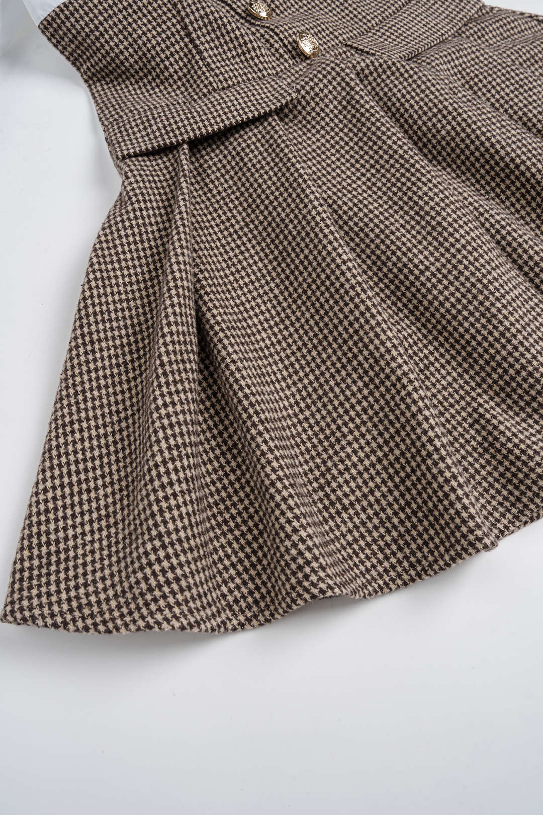 Pied-de-poule patchwork minijurk met hoge taille