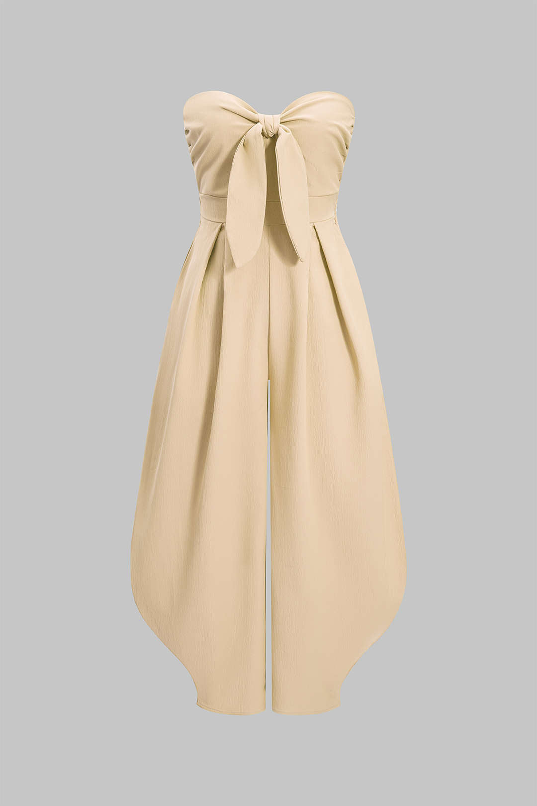 Mouwloze jumpsuit met strapless pasvorm, strik en ruches