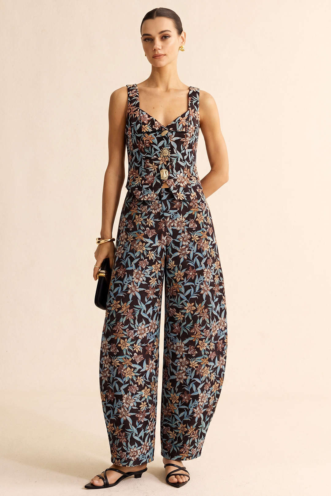 Bloemenprint broek met borduursel