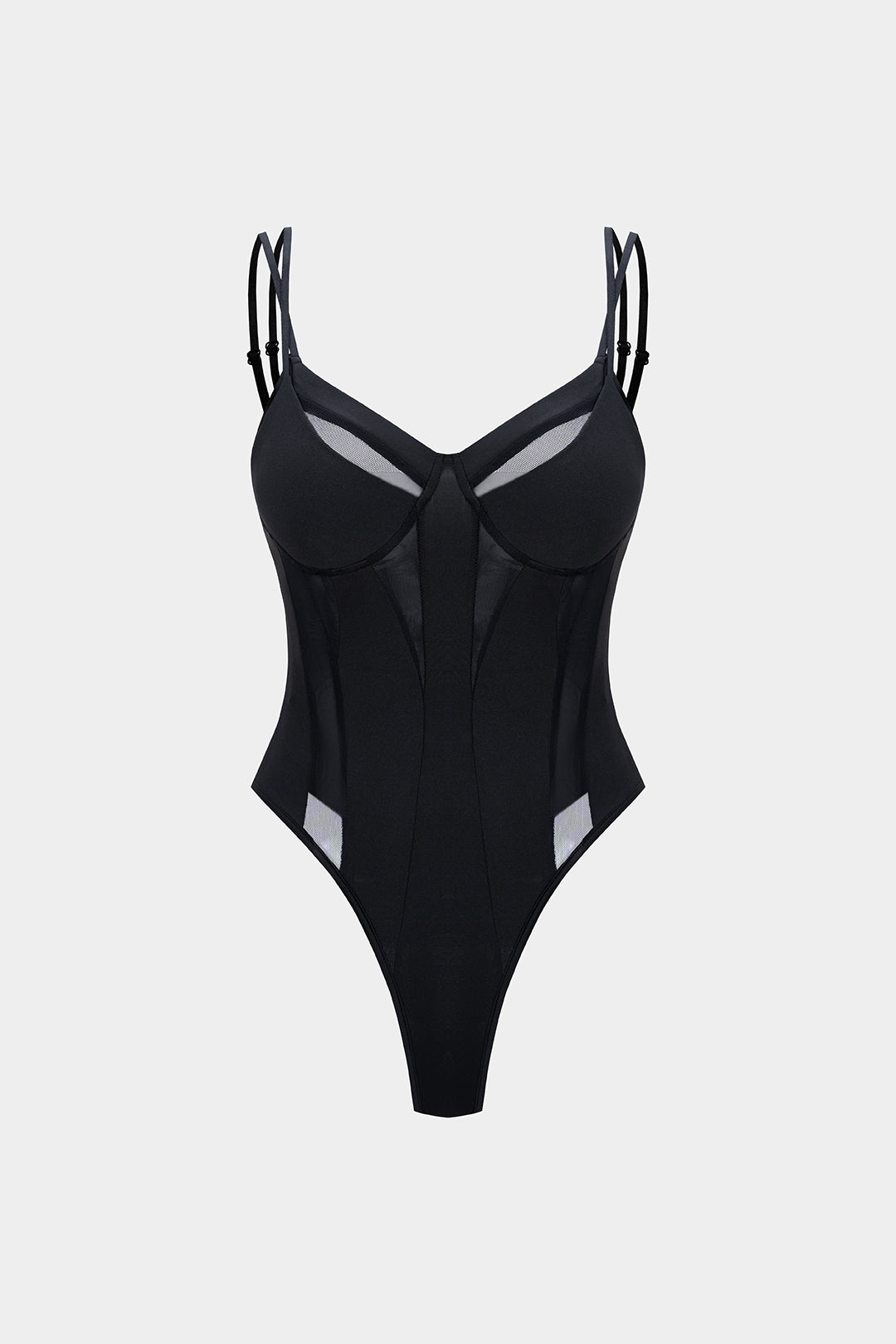 Patchwork mesh body met V-hals