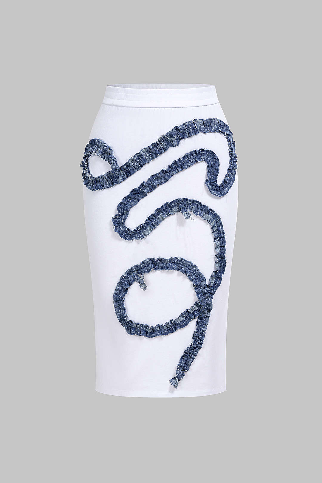 Patchwork denim rok met ruches