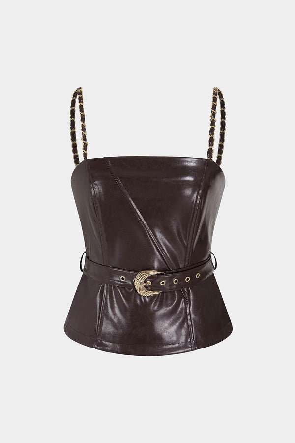 Lyla - Leren-look top met riem
