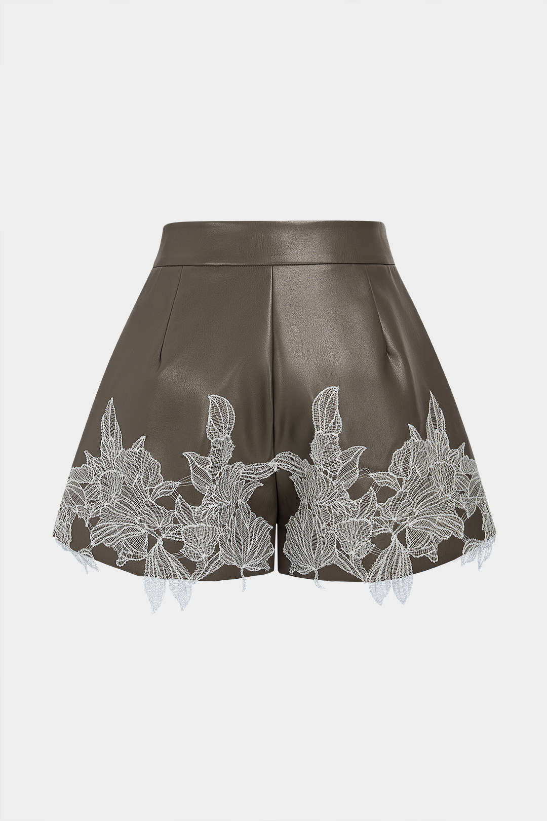 Leren-look patchwork short met kant