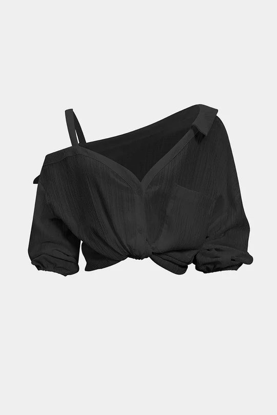 Asymmetrische mouwloze blouse met knoopsluiting en open rug