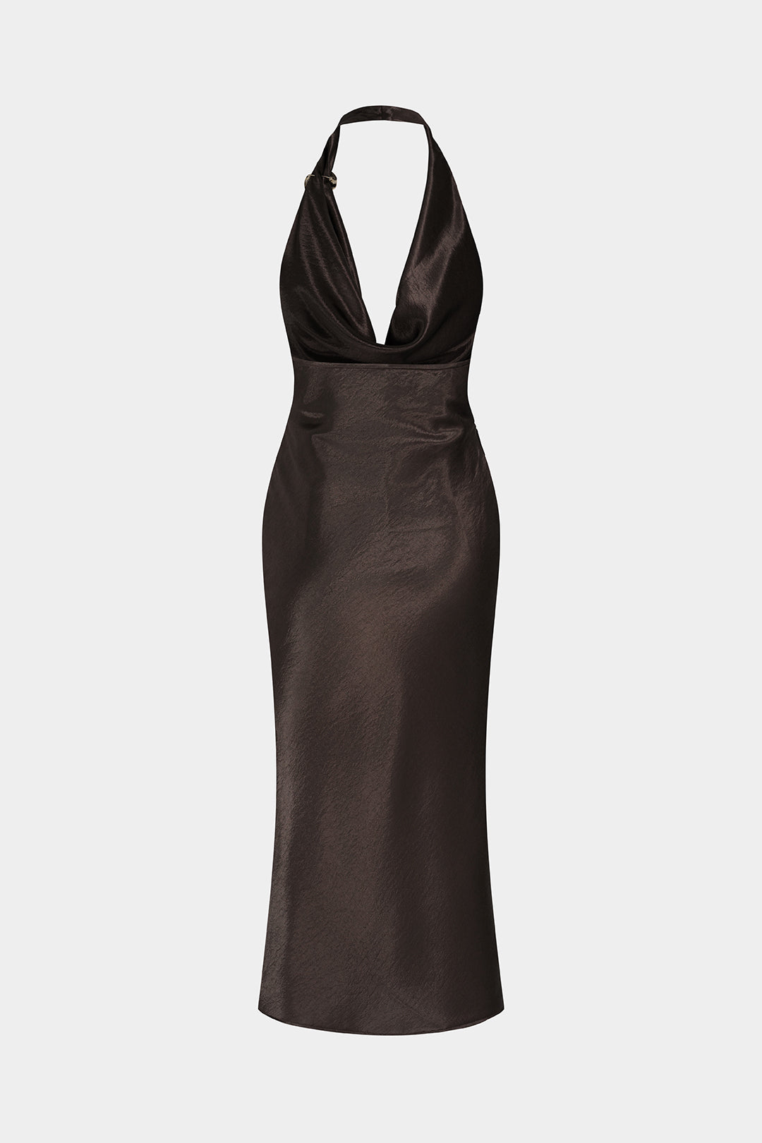 Satijnen metallic midijurk met halternek en drapering