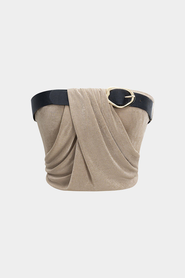 Strapless top met ruches en riem