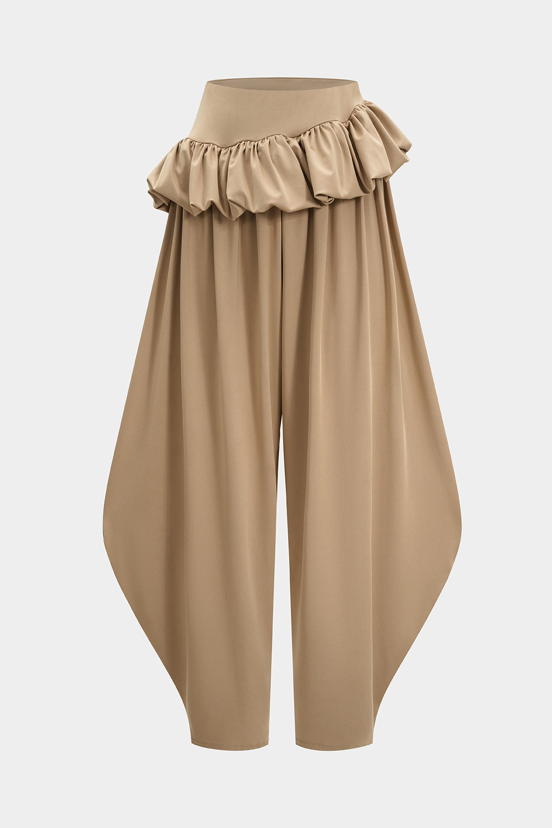 Pantalon met ruches, gedraaid detail en knoopdetail