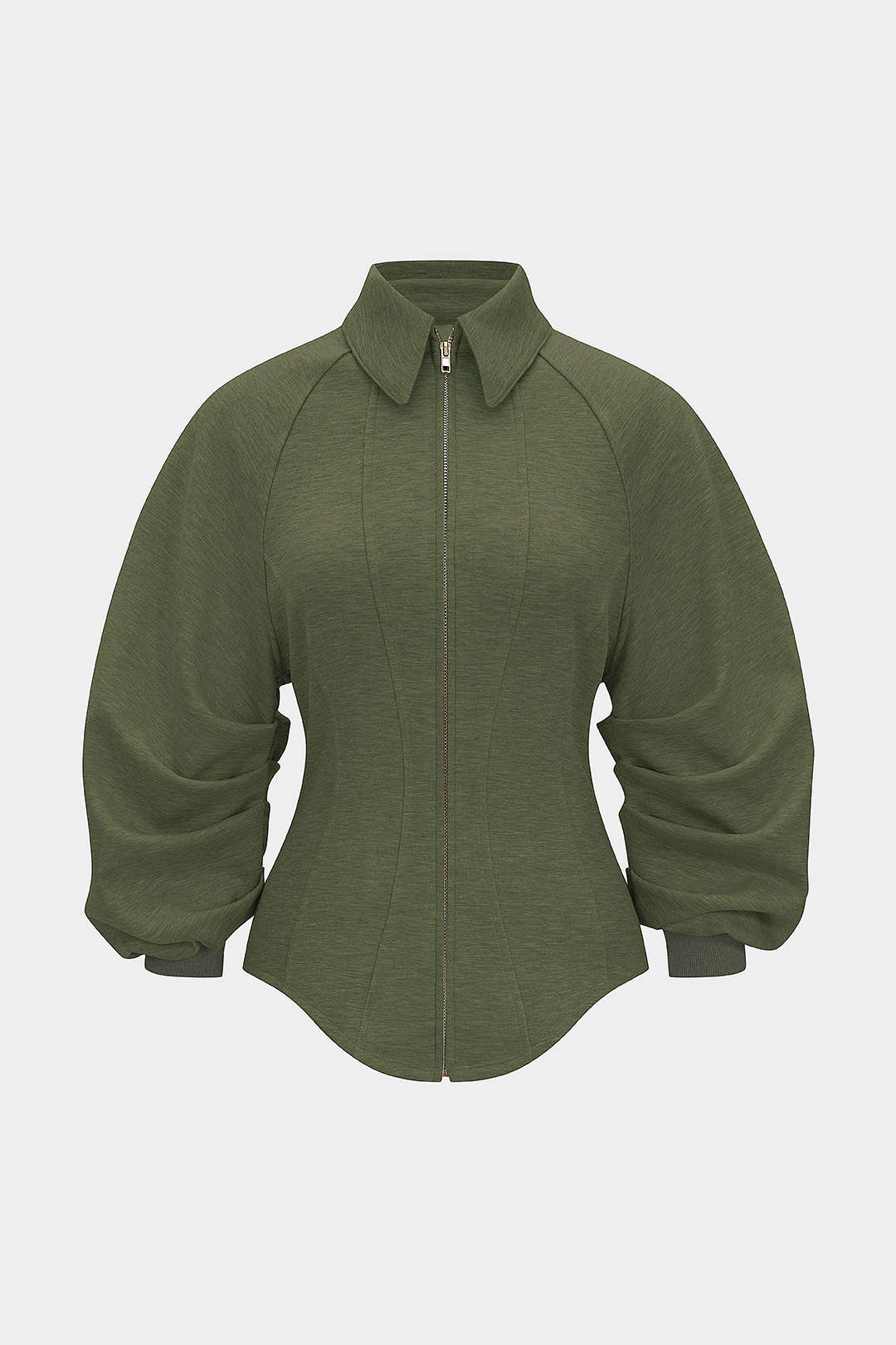 Sweater met rits, ruches en getailleerde pasvorm