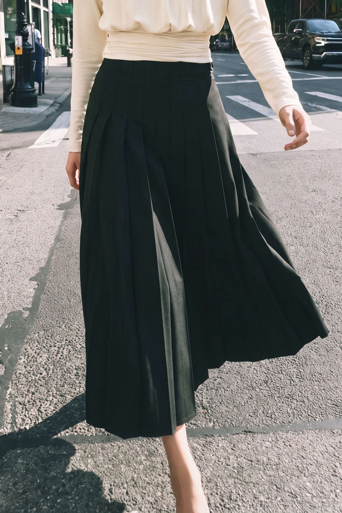 Effen geplooide rok met hoge taille
