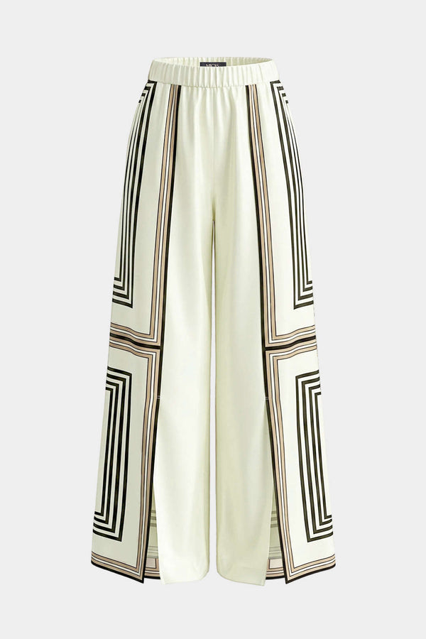 Geometrische satijnen broek met split en hoge taille