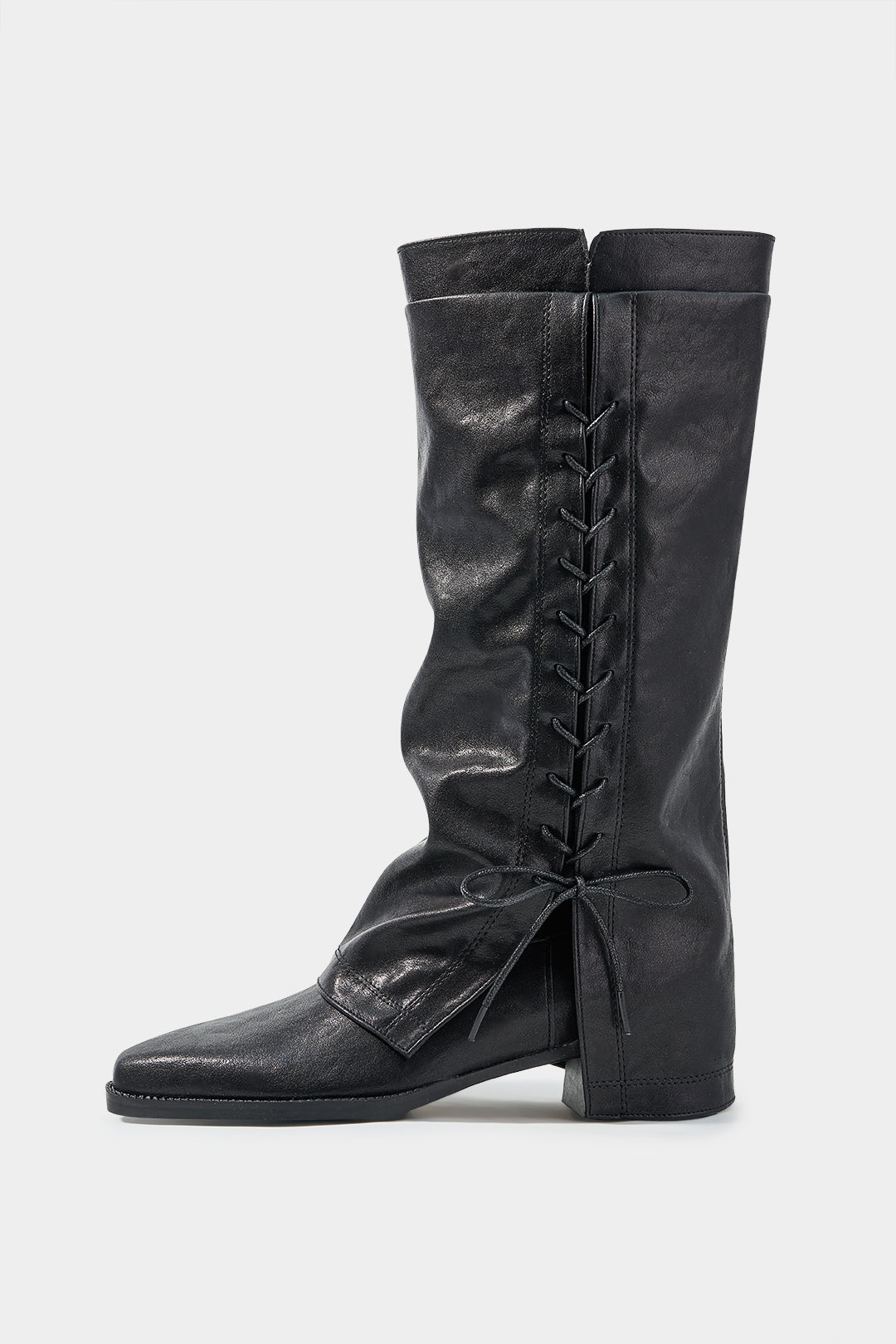 Leren-look kniehoge laarzen met strik