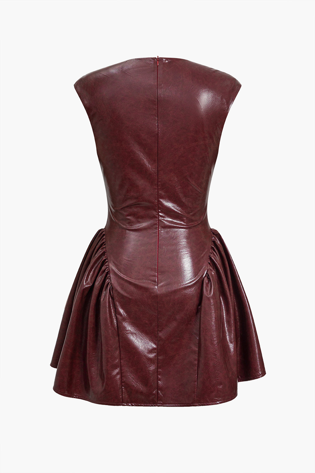 Leren-look minijurk met V-hals en ruches