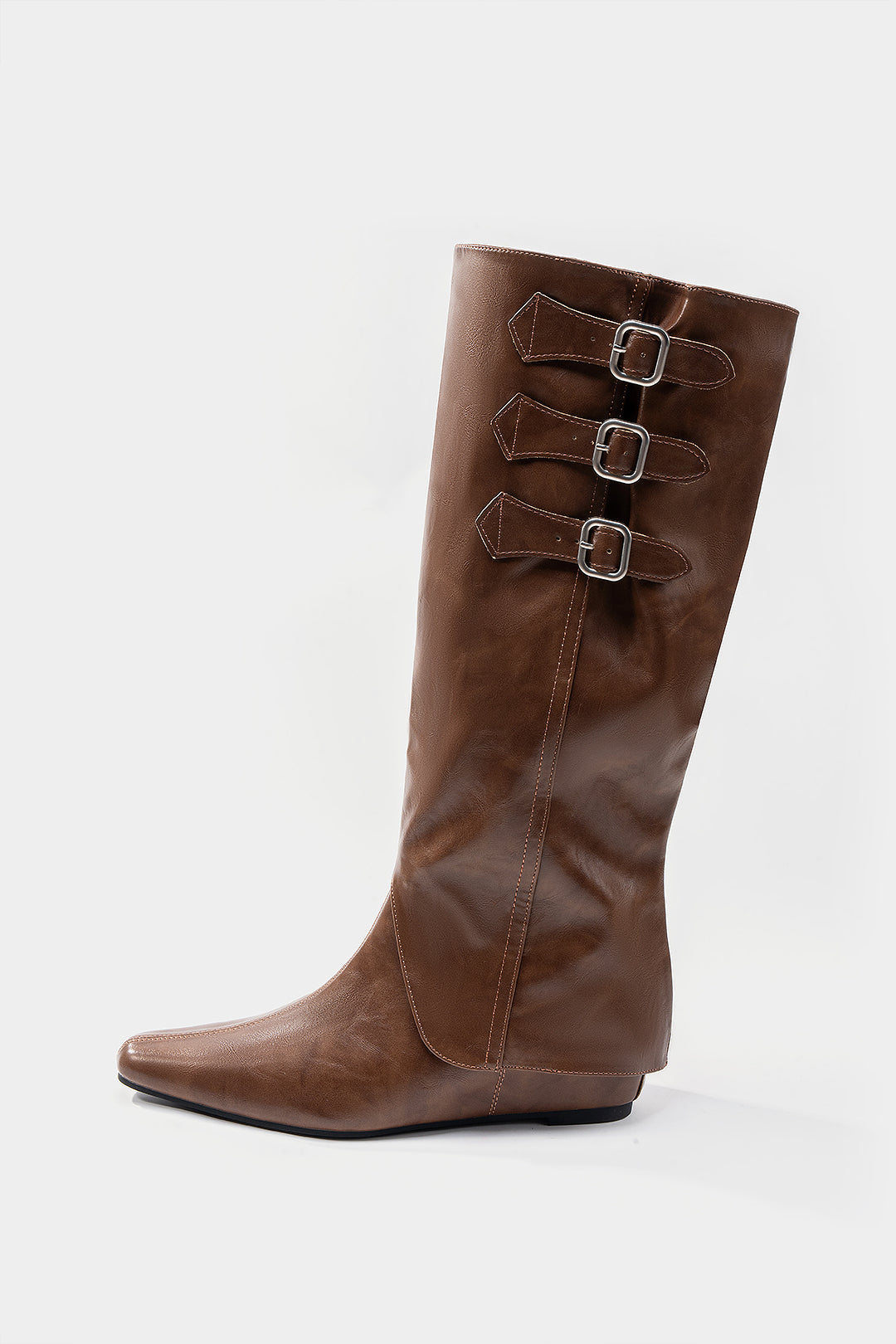 Leren-look kniehoge laarzen met gesp
