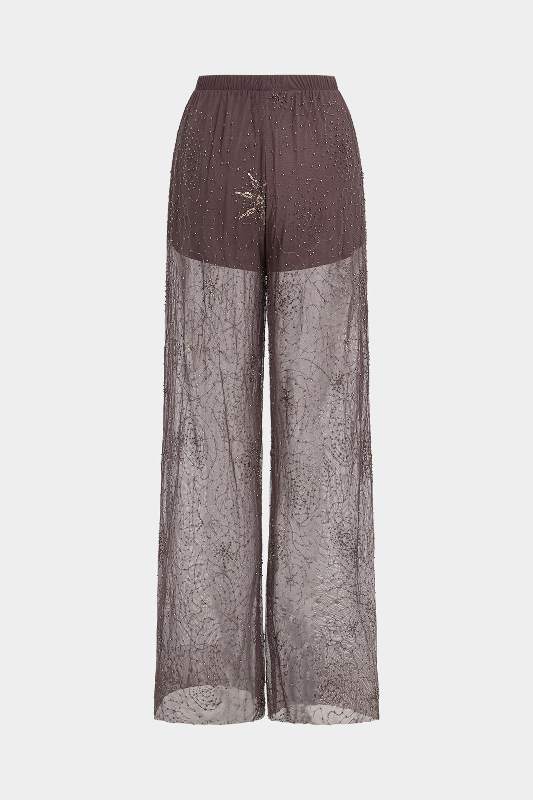 Mesh broek met kralen en smokwerk