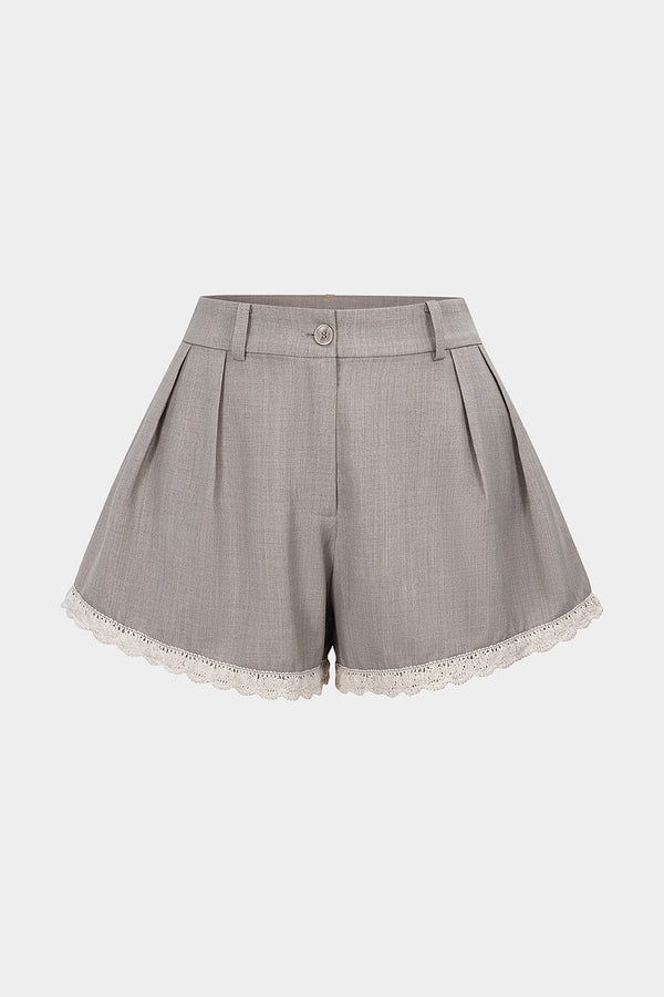 Patchwork short met kanten rand en wijde pijpen