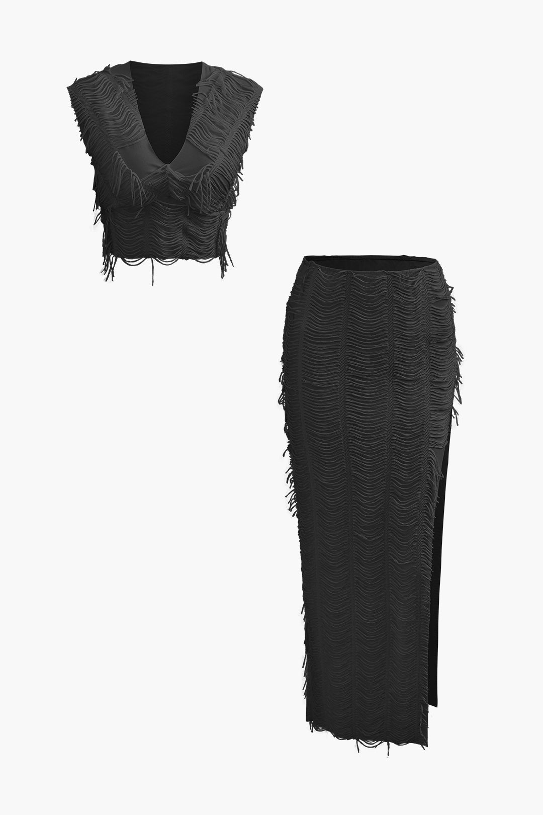 Used-look set met croptop en maxirok