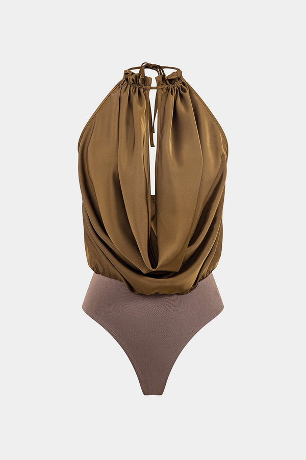 Satijnen mouwloze body met open rug en strik