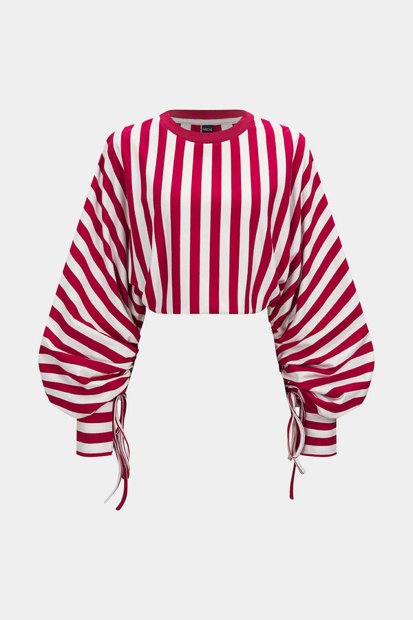 Gestreepte sweater met strik en lange mouwen