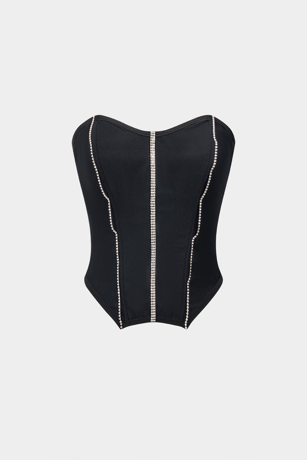 Mesh patchwork strapless top