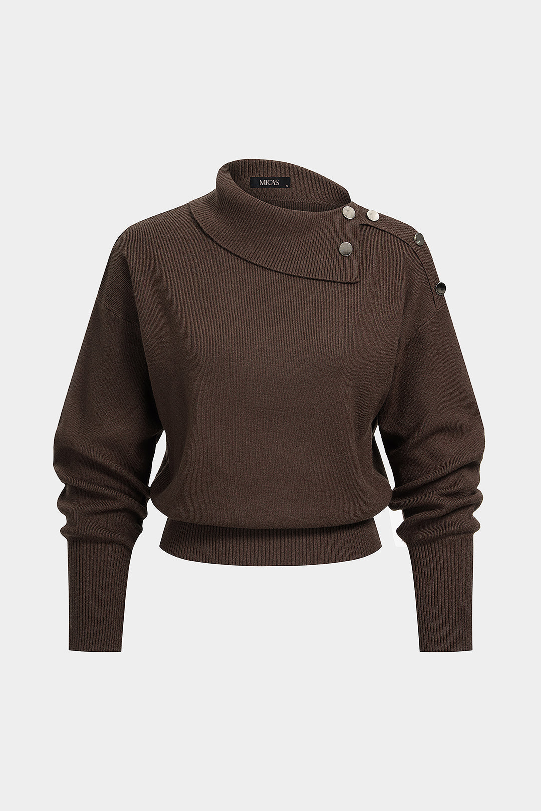 Gebreide asymmetrische top met knoopjes en lange mouwen
