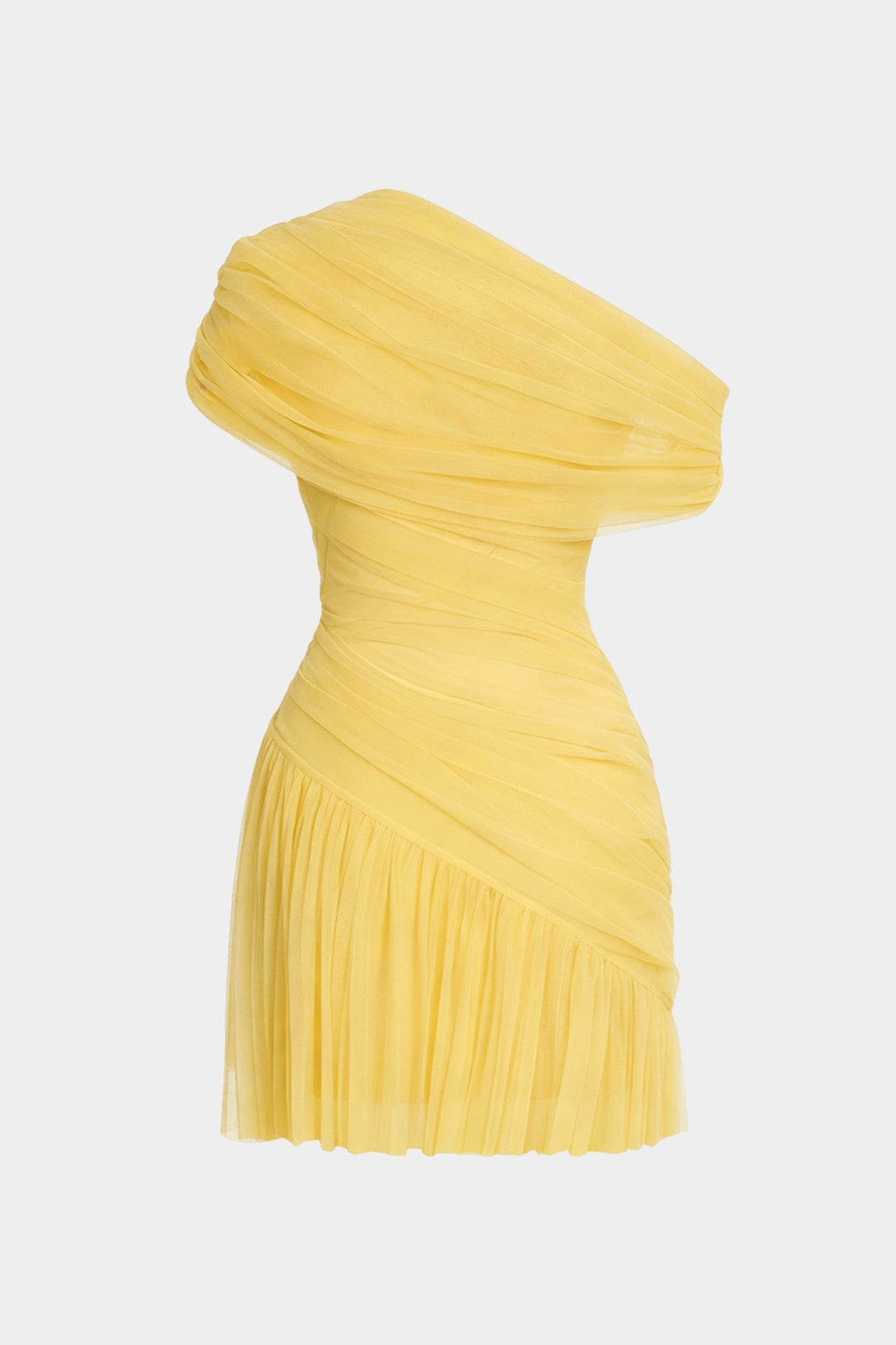 Mesh asymmetrische minijurk met één schouder en ruches