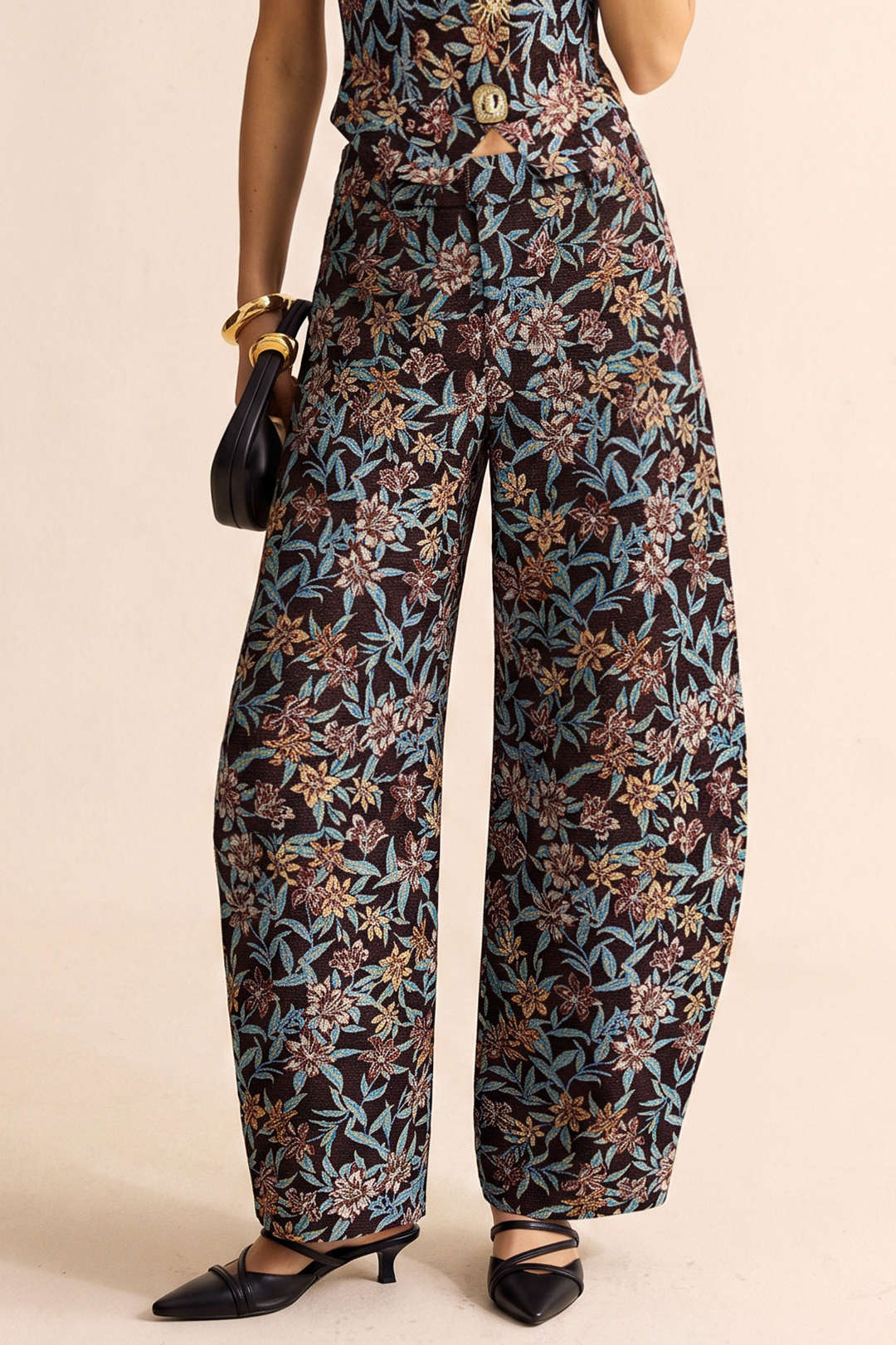 Bloemenprint broek met borduursel