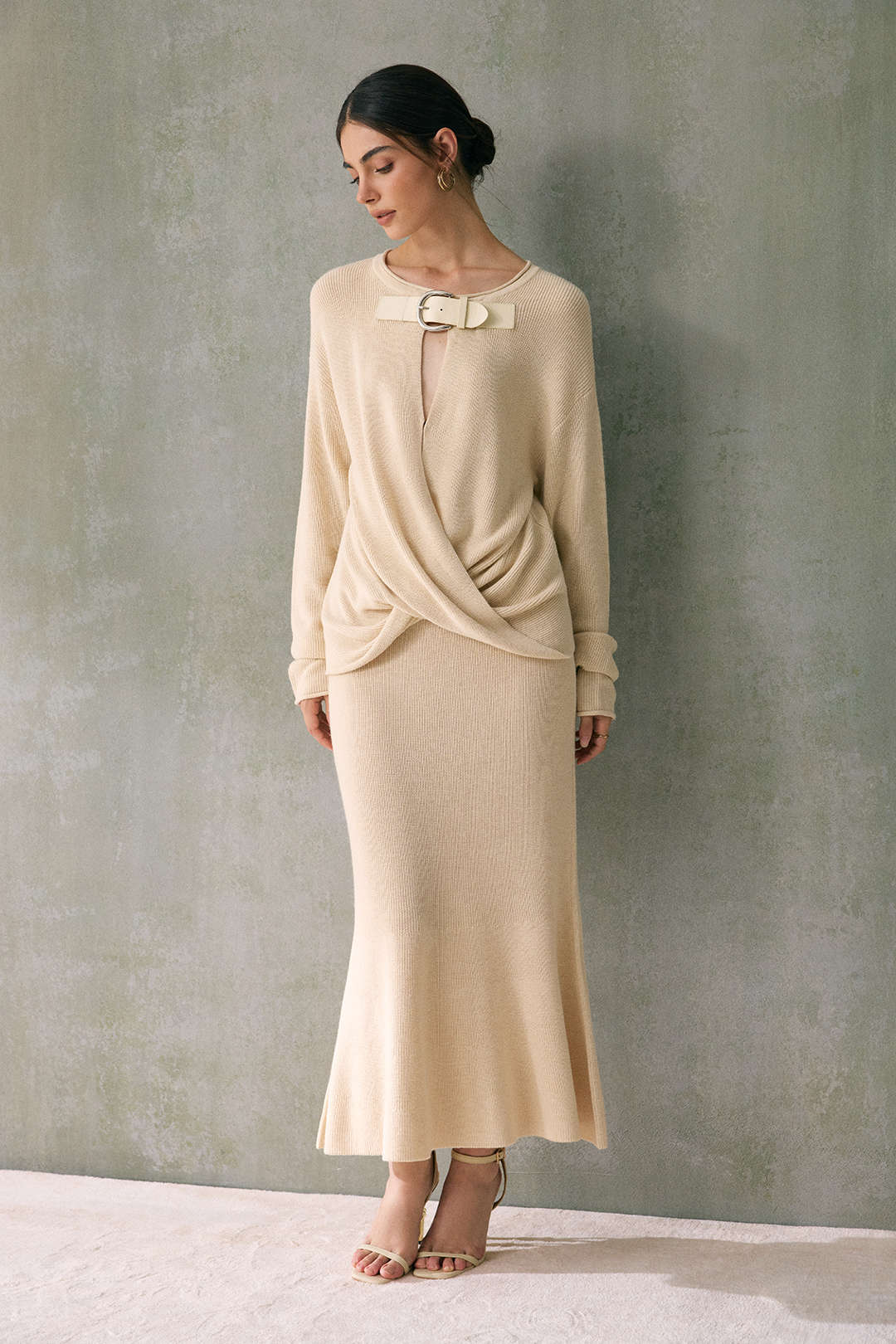 Gebreide wollen rok met hoge taille