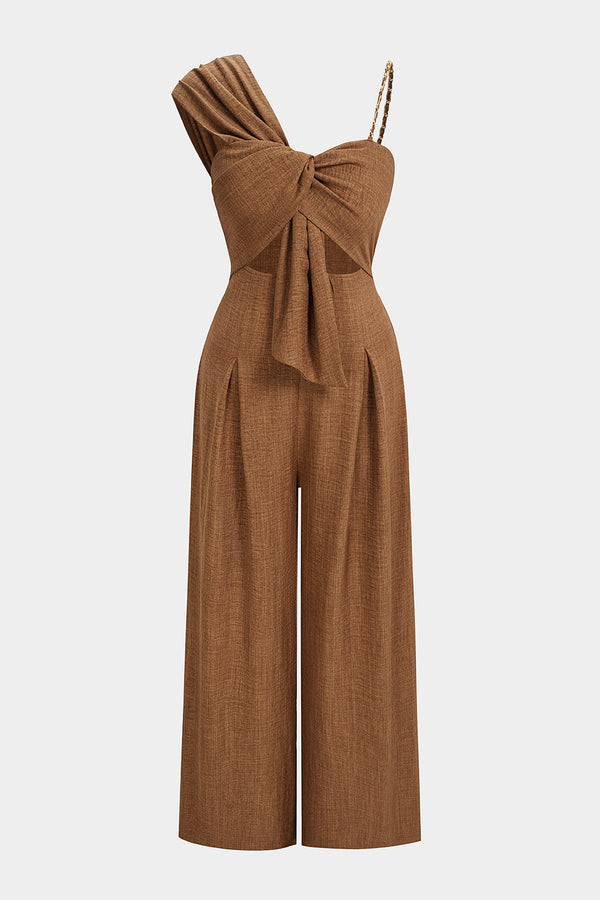 Asymmetrische jumpsuit met uitsnijdingen en plooien