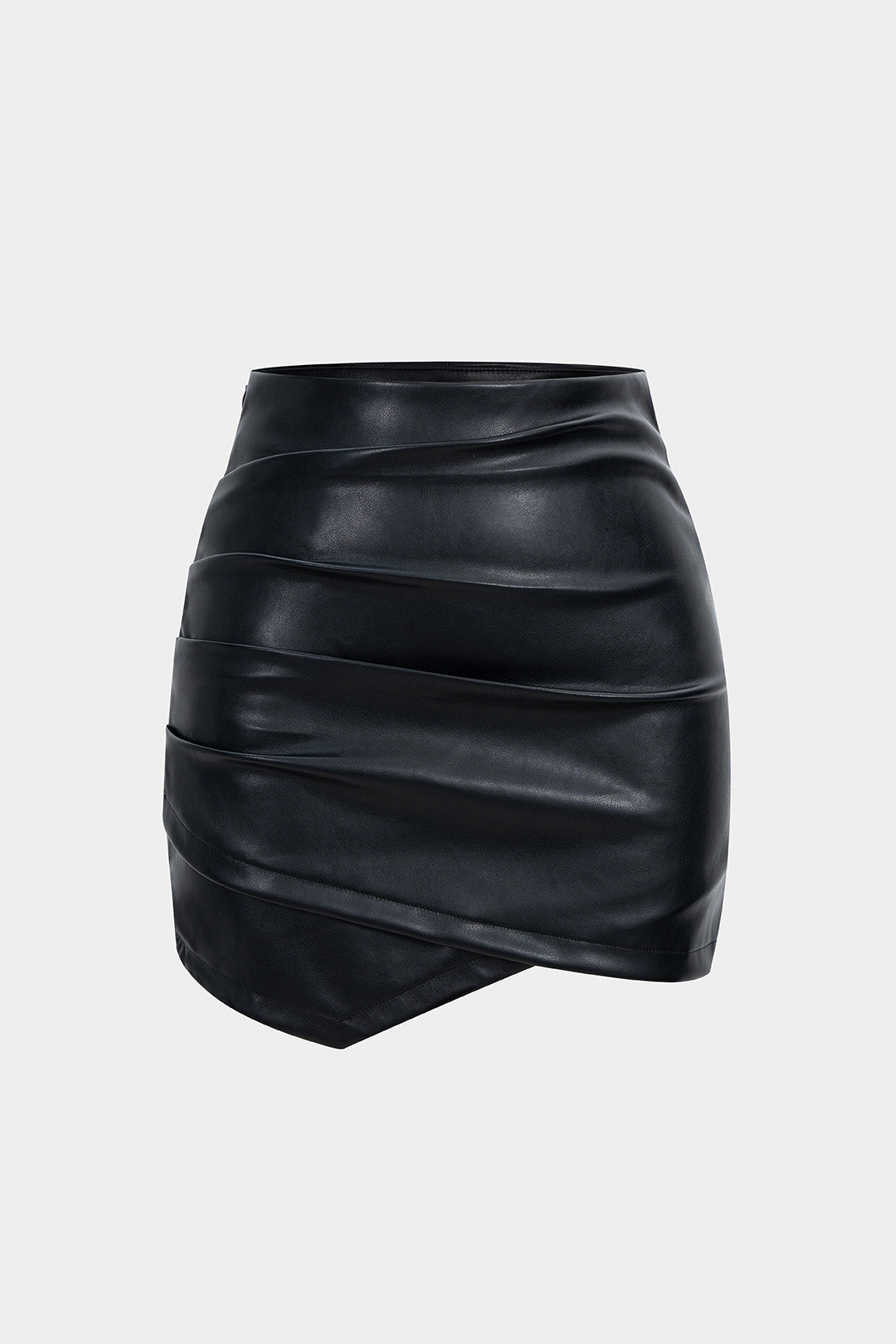 Asymmetrische leren-look minirok met ruches