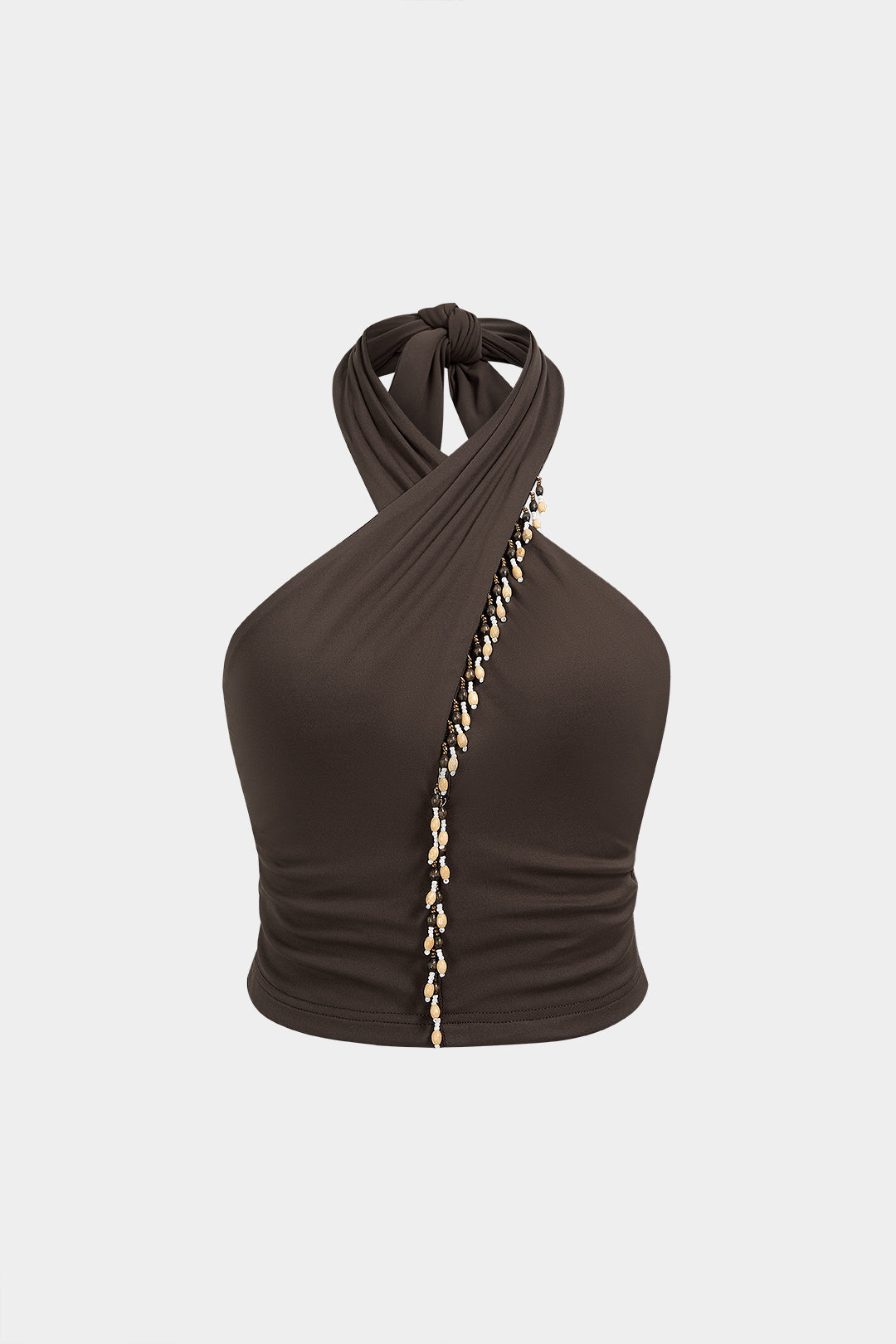 Tanktop met kralen, halternek en strik