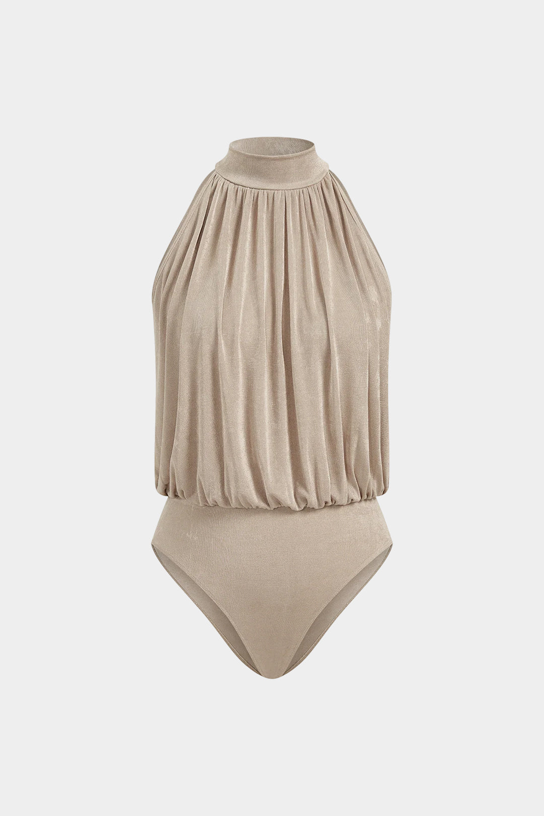 Mouwloze body met opstaande kraag en ruches