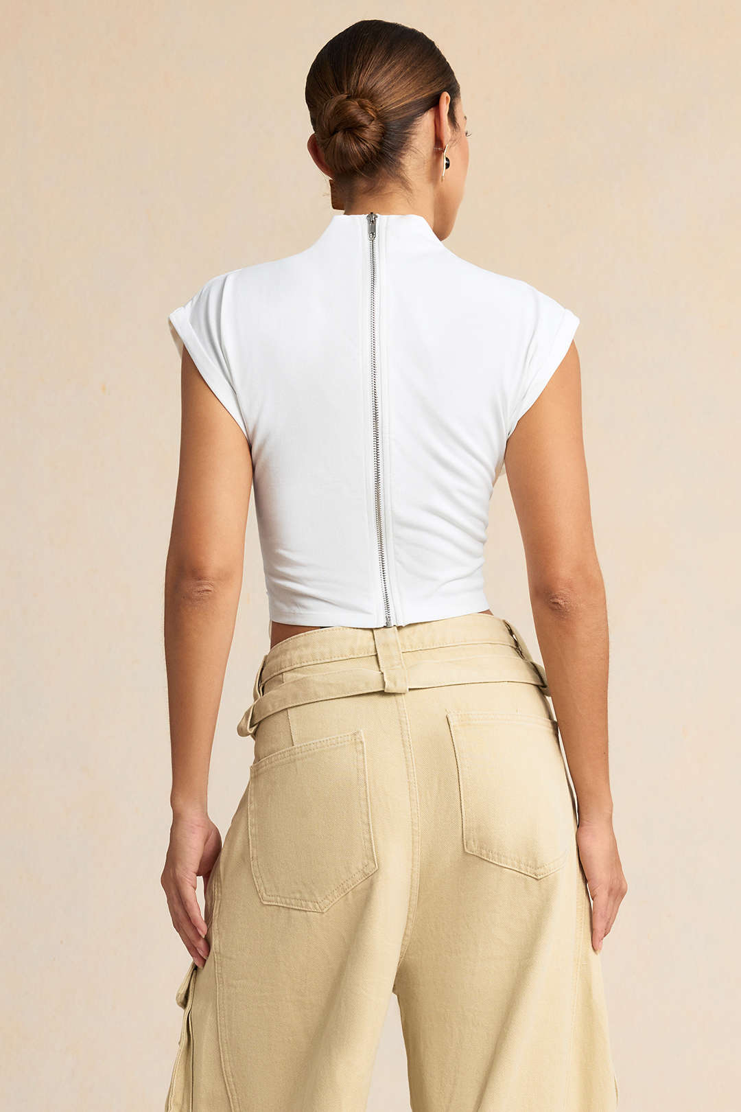 Effen T-shirt met strik en korte mouwen