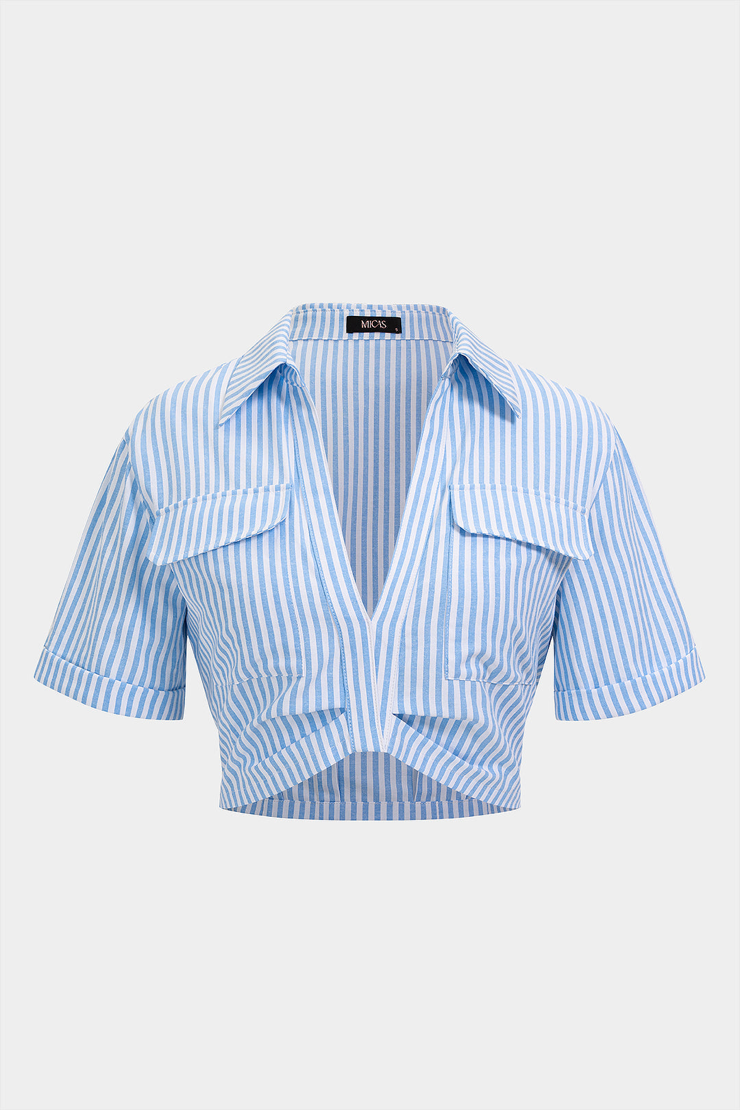 Blouse met V-hals, zakken en korte mouwen
