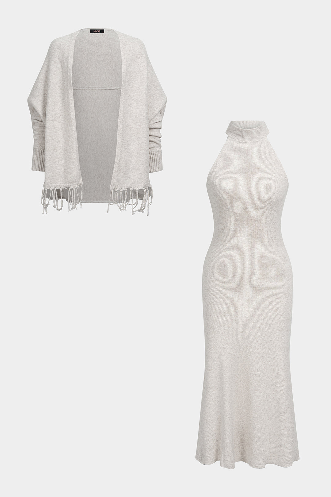 Gebreide set met maxijurk en vest