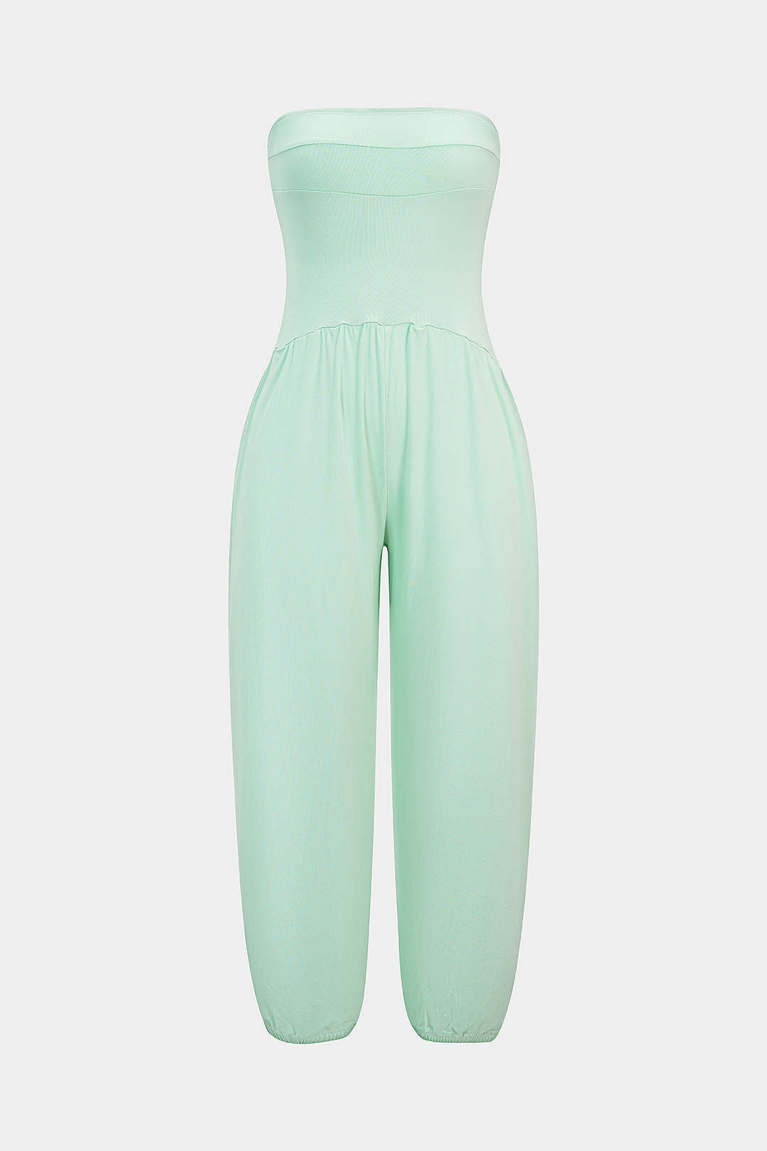 Effen jumpsuit met ruches en strapless pasvorm