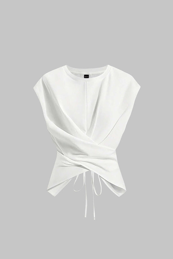 Effen T-shirt met ruches en strik
