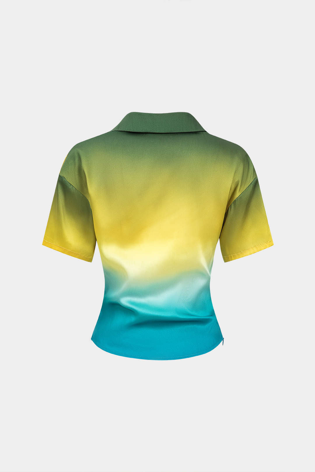 Satijnen blouse met watervalhals en korte mouwen