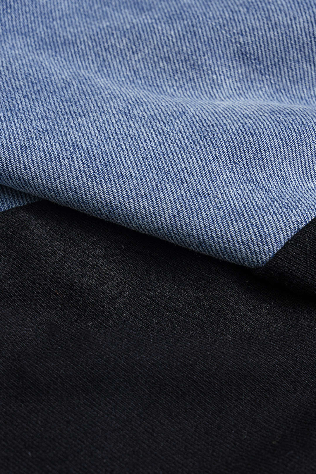 Denim patchwork rok met ruches, rits en hoge taille