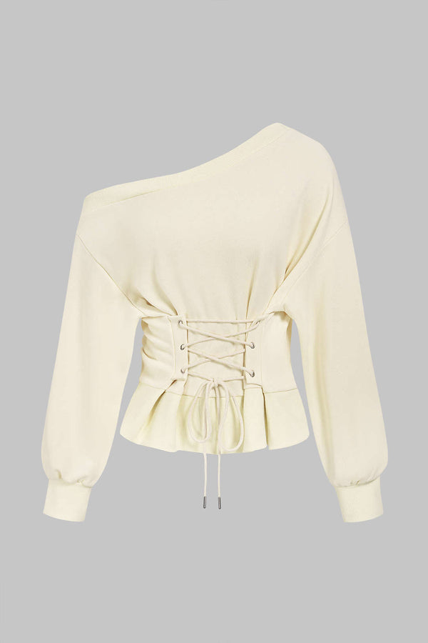 Sweater met één schouder, lange mouwen en strik