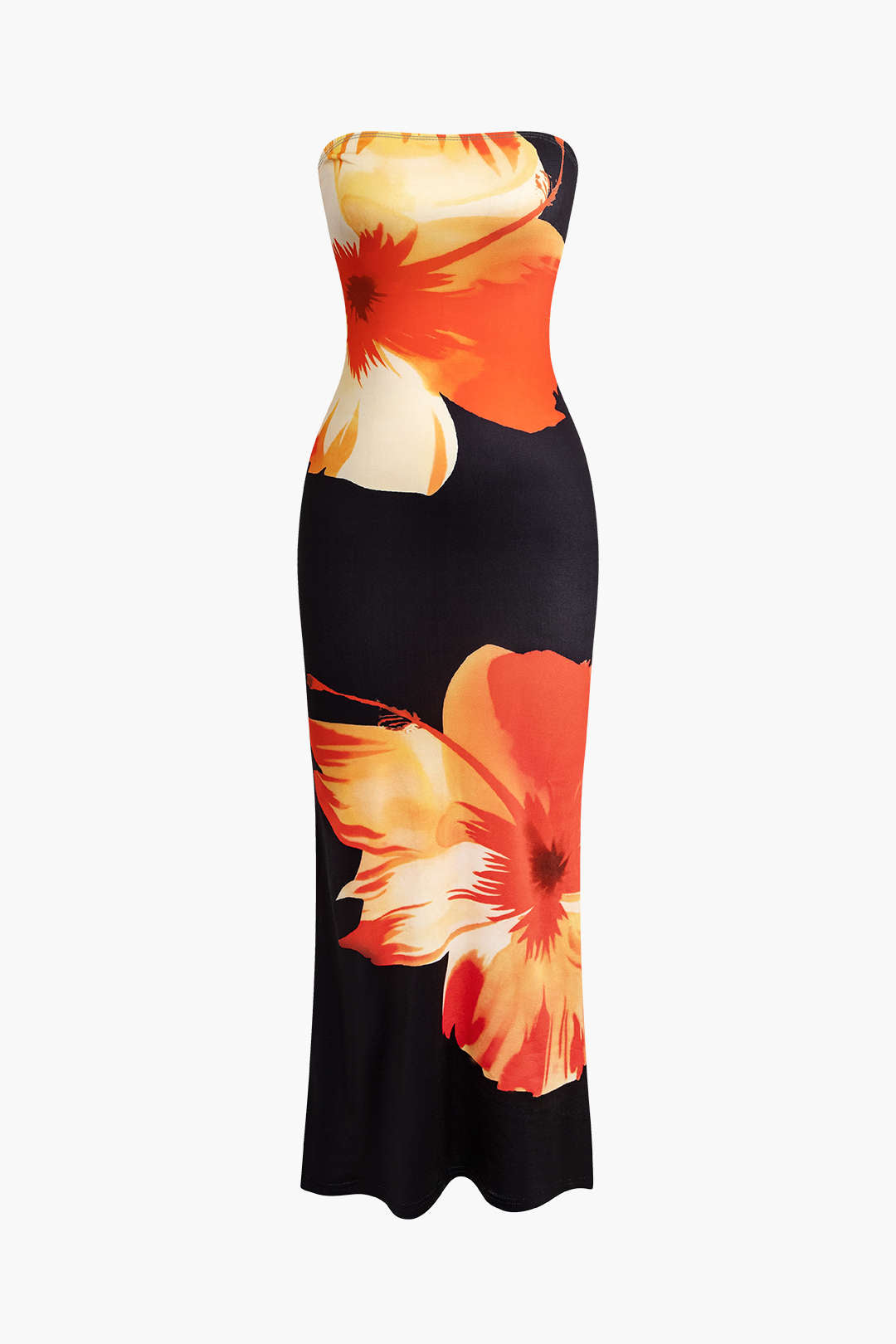 Bloemenprint maxijurk met strapless pasvorm