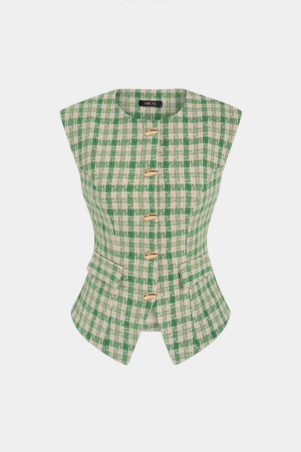 Geruit tweed gilet