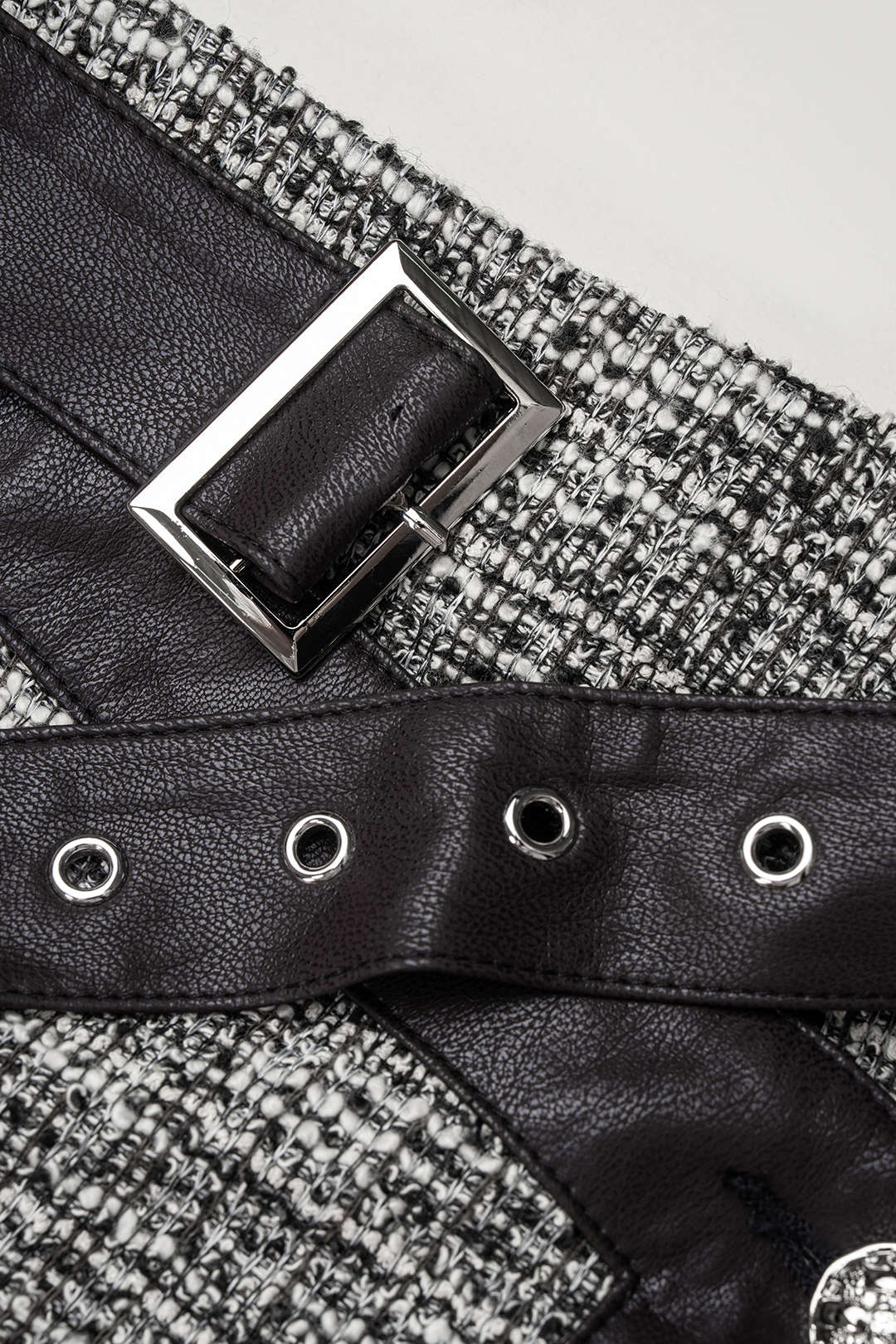 Leren-look patchwork minirok met riem