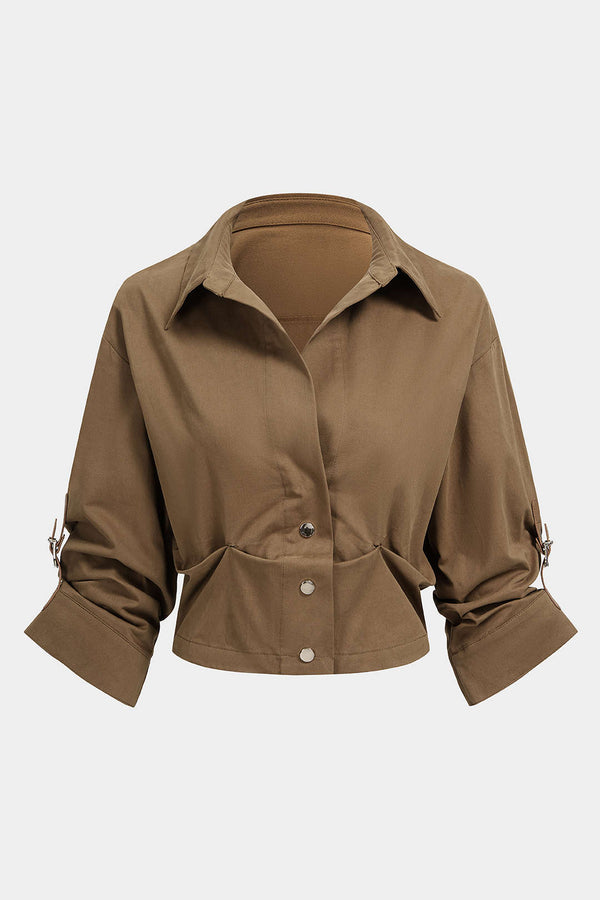 Blouse met knoopjes, ruches en korte mouwen