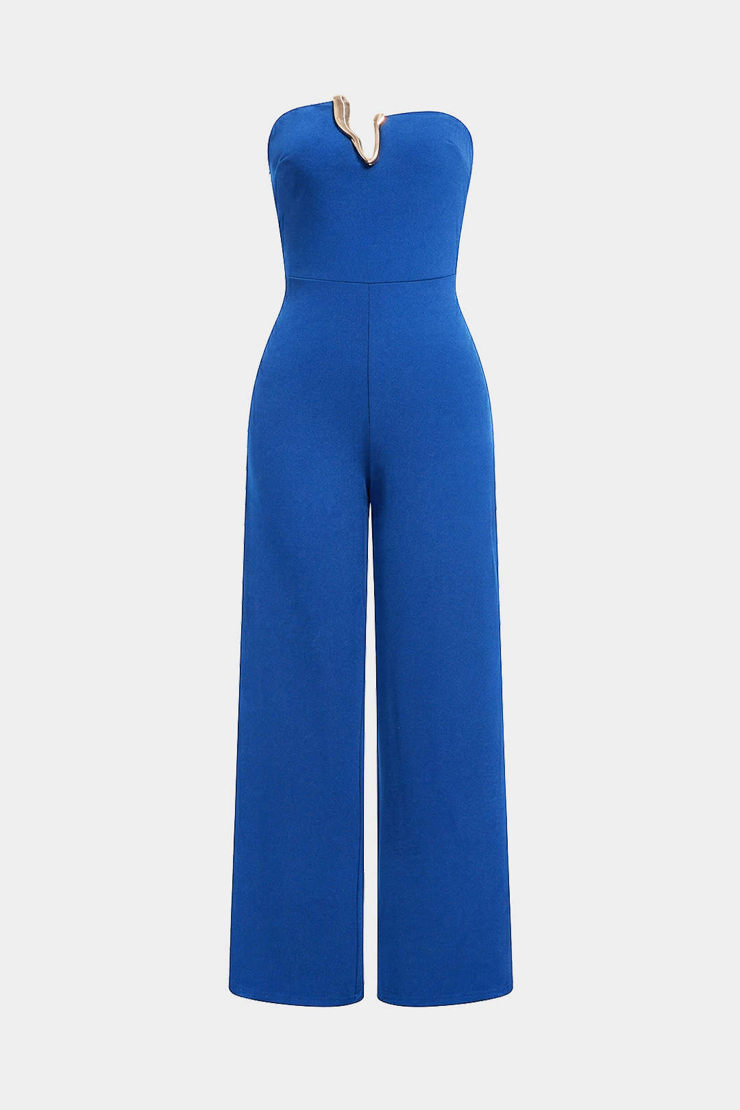 Metallic jumpsuit met strapless pasvorm en wijde pijpen